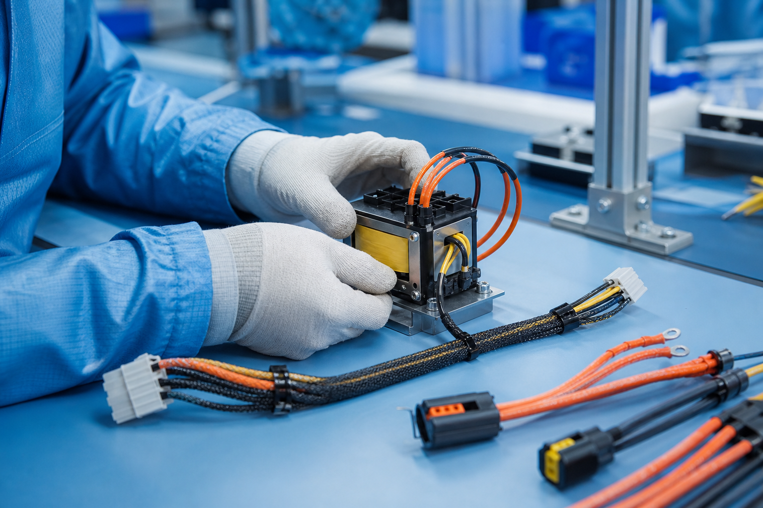 High-voltage pack and wire harness assembly workbench